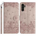 For Samsung Galaxy S24 FE 5G Cat Embossing Pattern Leather Phone Case with Lanyard(Grey)