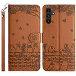 For Samsung Galaxy S25+ 5G Cat Embossing Pattern Leather Phone Case with Lanyard(Brown)