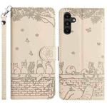For Samsung Galaxy S25+ 5G Cat Embossing Pattern Leather Phone Case with Lanyard(Beige)