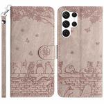 For Samsung Galaxy S25 Ultra 5G Cat Embossing Pattern Leather Phone Case with Lanyard(Grey)