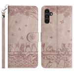 For Samsung Galaxy S25 FE 5G Cat Embossing Pattern Leather Phone Case with Lanyard(Grey)