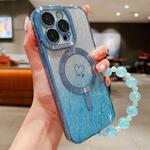 For iPhone 15 Pro Max Loves Leaves Gradient Glitter Bracelets Carbon Fiber Magsafe TPU Phone Case(Blue)