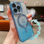 For iPhone 11 Pro Max Loves Leaves Gradient Glitter Bracelets Carbon Fiber Magsafe TPU Phone Case(Blue)