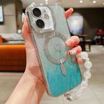 For iPhone 11 Loves Leaves Gradient Glitter Bracelets Carbon Fiber Magsafe TPU Phone Case(Green)