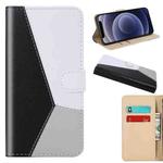 For iPhone 12 mini Tricolor Stitching Horizontal Flip TPU + PU Leather Case with Holder & Card Slots & Wallet(Black)