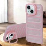 For iPhone 15 Plus / 14 Plus Invisible Holder Cooling Phone Case(Transparent Pink)