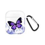 For AirPods 2 / 1 Wireless Earphones TPU Painted Protective Case(White Purple Butterfly)