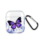 For AirPods 2 / 1 Wireless Earphones TPU Painted Protective Case(Transparent Purple Butterfly)