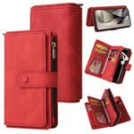 For Samsung Galaxy S25 Ultra 5G Skin Feel Multi Card Slots Zipper Wallet Leather Phone Case(Red)