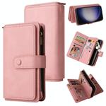 For Samsung Galaxy S25 / S24 5G Skin Feel Multi Card Slots Zipper Wallet Leather Phone Case(Pink)