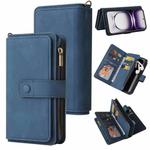 For OPPO Reno12 5G Global Skin Feel Multi Card Slots Zipper Wallet Leather Phone Case(Blue)