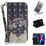 For iPhone 12 / 12 Pro 3D Colored Drawing Horizontal Flip Leather Case with Holder & Card Slots & Wallet & Lanyard(Hug Cat)