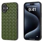 For iPhone 16 Black Frame Woven Texture PU Phone Case(Green)