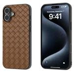 For iPhone 16 Black Frame Woven Texture PU Phone Case(Brown)