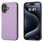 For iPhone 16 Black Frame Woven Texture PU Phone Case(Purple)