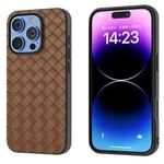 For iPhone 16 Pro Max Black Frame Woven Texture PU Phone Case(Brown)