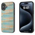 For iPhone 16 Plus Black Frame Color Lattice Texture PU Phone Case(Blue)