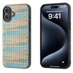 For iPhone 16 Black Frame Color Lattice Texture PU Phone Case(Blue)