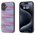 For iPhone 16 Black Frame Color Lattice Texture PU Phone Case(Purple)
