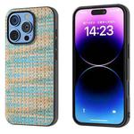 For iPhone 16 Pro Black Frame Color Lattice Texture PU Phone Case(Blue)