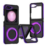 For Samsung Galaxy Z Flip5 Dual-Color Skin Feel 360 Rotating Holder Phone Case(Purple)