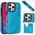 For iPhone 16 Pro Max Double Buckle Butterfly Embossing PU Phone Case(Blue)