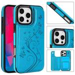 For iPhone 16 Pro Double Buckle Butterfly Embossing PU Phone Case(Blue)