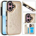 For iPhone 16 Plus Double Buckle Butterfly Embossing PU Phone Case(Gold)