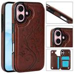 For iPhone 16 Plus Double Buckle Butterfly Embossing PU Phone Case(Brown)