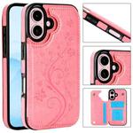 For iPhone 16 Double Buckle Butterfly Embossing PU Phone Case(Pink)