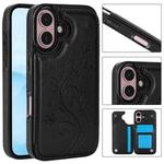 For iPhone 16 Double Buckle Butterfly Embossing PU Phone Case(Black)