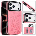 For iPhone 17 Pro Double Buckle Butterfly Embossing PU Phone Case(Pink)