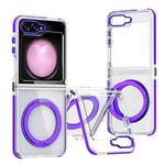 For Samsung Galaxy Z Flip5 Dual-Color Clear Acrylic Hybrid TPU 360 Rotating Holder Phone Case(Purple)