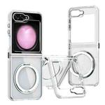 For Samsung Galaxy Z Flip5 Dual-Color Clear Acrylic Hybrid TPU 360 Rotating Holder Phone Case(White)