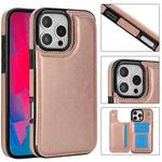 For iPhone 16 Pro Max Double Buckle Crazy Horse Texture PU Phone Case(Rose Gold)