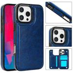 For iPhone 16 Pro Double Buckle Crazy Horse Texture PU Phone Case(Blue)