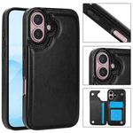 For iPhone 16 Plus Double Buckle Crazy Horse Texture PU Phone Case(Black)