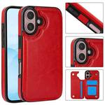 For iPhone 16 Plus Double Buckle Crazy Horse Texture PU Phone Case(Red)