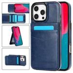 For iPhone 16 Pro Solid Color Card Slots Bracket PU Phone Case(Blue)