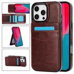 For iPhone 16 Pro Solid Color Card Slots Bracket PU Phone Case(Brown)