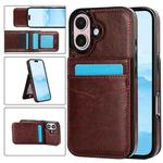 For iPhone 16 Solid Color Card Slots Bracket PU Phone Case(Brown)