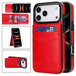 For iPhone 17 Pro Solid Color Card Slots Bracket PU Phone Case(Red)