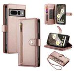 For Google Pixel 7 Pro Nine Card-slot Zipper Wallet Bag Leather Phone Case(Pink)