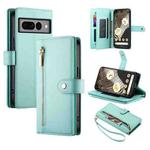 For Google Pixel 7 Pro Nine Card-slot Zipper Wallet Bag Leather Phone Case(Mint Green)