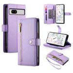 For Google Pixel 7a Nine Card-slot Zipper Wallet Bag Leather Phone Case(Purple)