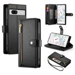 For Google Pixel 7a Nine Card-slot Zipper Wallet Bag Leather Phone Case(Black)