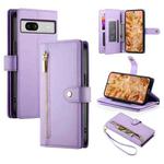 For Google Pixel 8 Nine Card-slot Zipper Wallet Bag Leather Phone Case(Purple)