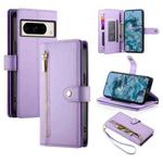 For Google Pixel 8 Pro Nine Card-slot Zipper Wallet Bag Leather Phone Case(Purple)