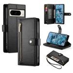 For Google Pixel 8 Pro Nine Card-slot Zipper Wallet Bag Leather Phone Case(Black)