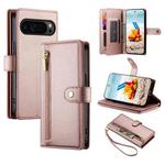 For Google Pixel 9 Pro XL Nine Card-slot Zipper Wallet Bag Leather Phone Case(Pink)